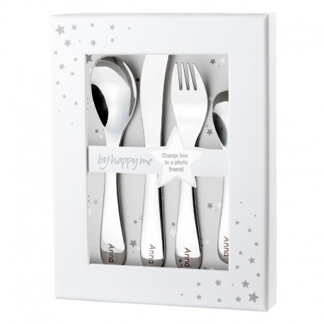 Couverts avec Nom, Acier inoxydable sans motif, Cadre photo inclus Couverts avec Nom, Acier inoxydable sans motif, Cadre photo inclus