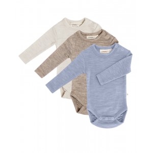 Langarmbody mit Rundhalsausschnitt aus 100% Bio-Merinowolle für Baby, 3er-Pack