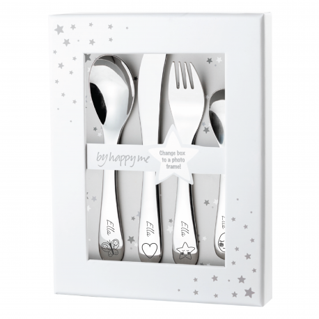 BYHAPPYME, Elegant bestik med navn, Rustfrit stål uden motiv, Billederamme inkluderet BYHAPPYME, Elegant bestik med navn, Rustfrit stål uden motiv, Billederamme inkluderet