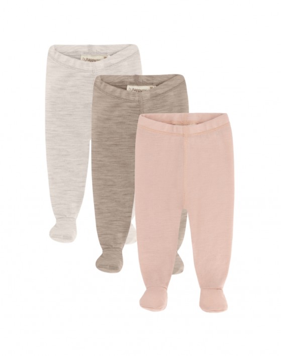 Legging rétro avec pieds pour bébé, en laine mérinos 100 % biologique, Pack 3