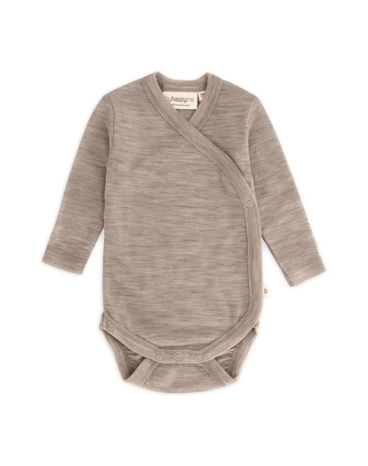Body med lange ermer og overlappende lukking for baby, i 100% økologisk merinoull Body med lange ermer og overlappende lukking for baby, i 100% økologisk merinoull