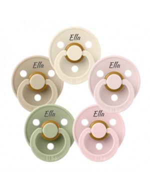 BIBS Colour, Str. 2 (6+ md.), Rund - Lateks, Smokker med navn , 5-pak