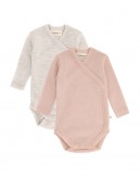 Body med lång ärm och omlottstängning för baby, i 100% ekologisk merinoull, 2-pack