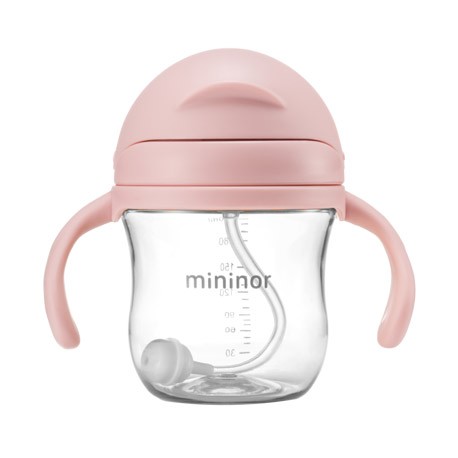 MININOR,  Bottle with straw - leak-proof, 220 ml, Pale pink,