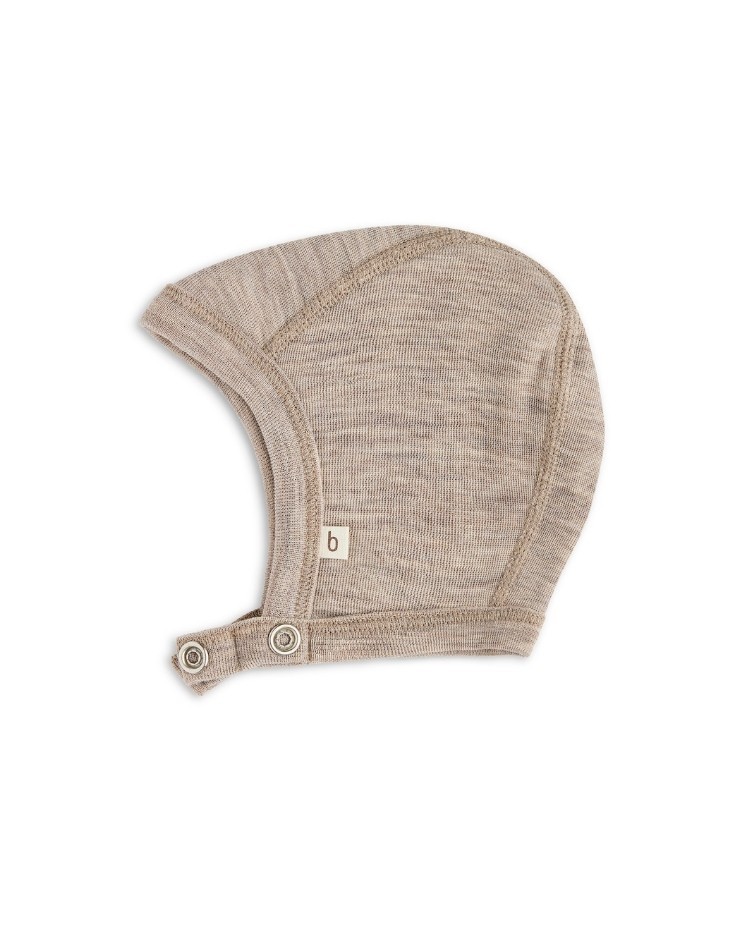 Baby helmet with push buttons in 100% organic wool, Thin quality - 1 layer of fabric Baby helmet with push buttons in 100% organic wool, Thin quality - 1 layer of fabric