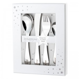 Cutlery set with name, Stainless steel w/o motive, Picture frame included